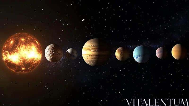 Solar system planets aligned against dark stellar field