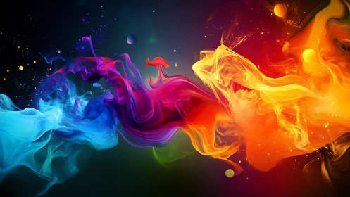 Vibrant digital swirls of multicolored abstract smoke flow.