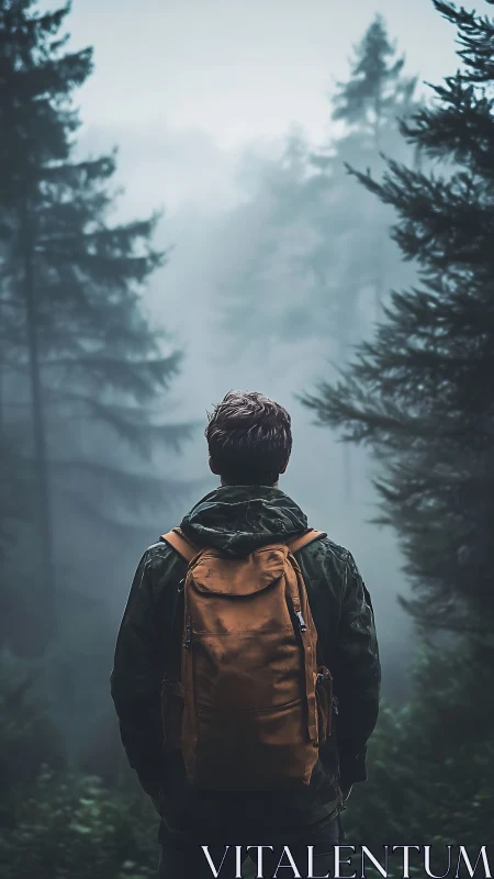 Solitary Wanderer: Forest Composition with Atmospheric Depth.