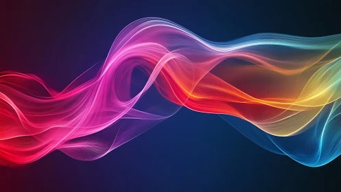 Multicolor flowing light wave on dark gradient background.