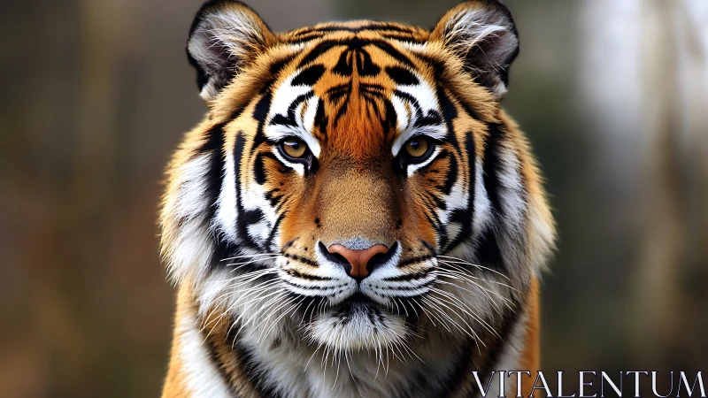 Tiger gazes forward in a calm, intimate forest portrait