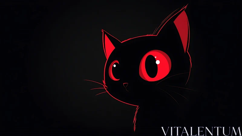 High-contrast vector silhouette of red-eyed stylized cat profile.