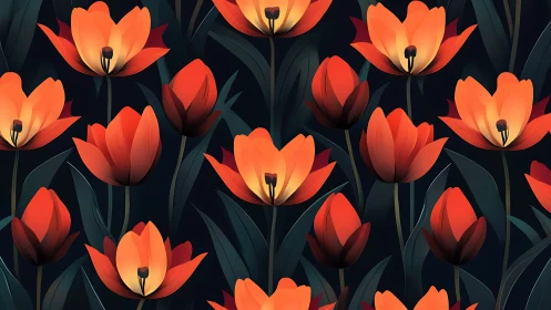 Digital illustration of tulips rendered with layered petals against dark background.