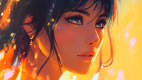 Sunlit portrait of a pensive woman glows in warm color
