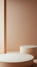 Minimalist beige podium cylinders create calm display space