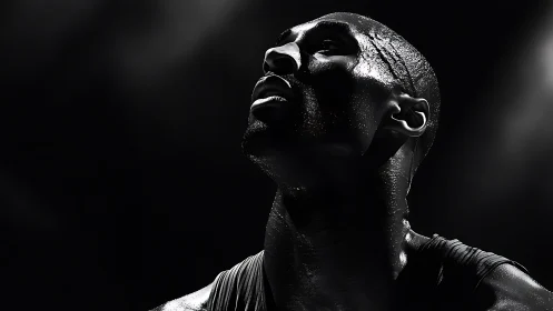 Glimmering courtside focus under bold arena lights.
