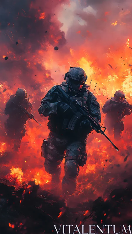 Soldiers Rise Through Inferno: Courage in Fire.