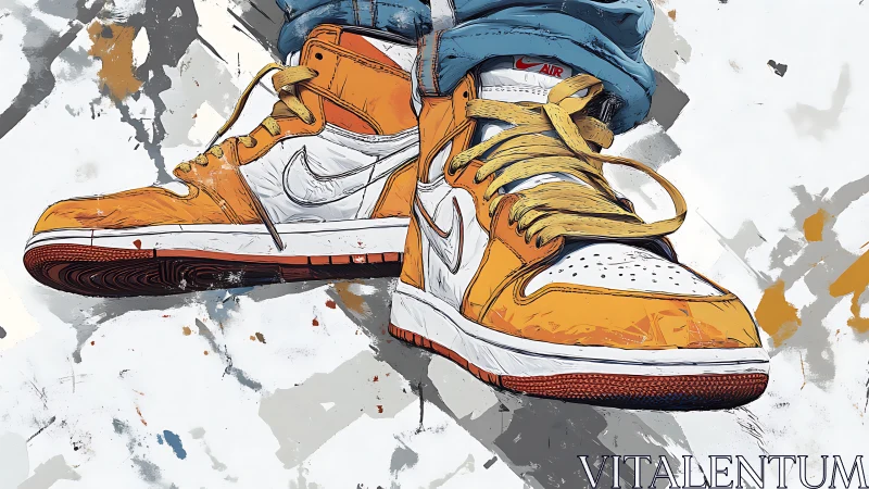 High-top sneakers in stylized vector illustration, dynamic angle.