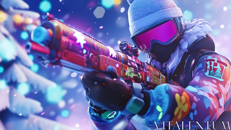 Neon Warrior: Arctic Operator in Electric Winter Combat