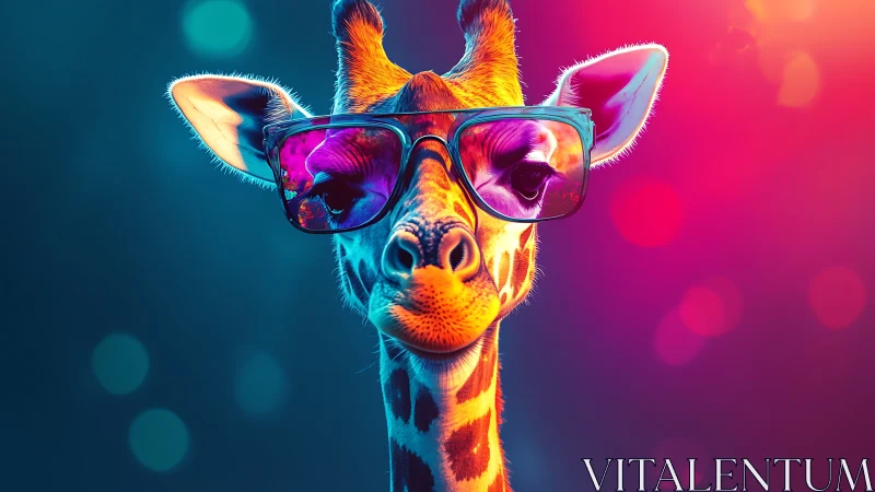 Neon-splashed giraffe coolly owns the night in oversized shades