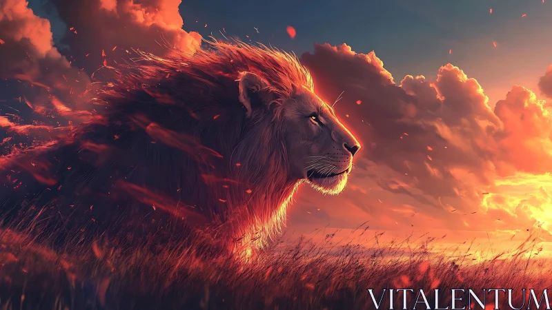 Lion profile appears against illuminated clouds at sunset
