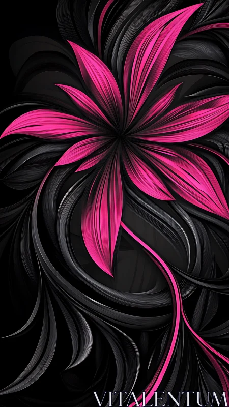 Neon Bloom Spiraling: Pink Petals Dance Through Darkness.