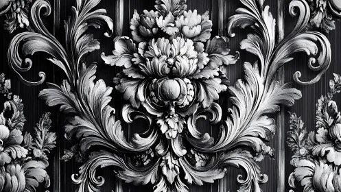 Ornate floral scrollwork in cozy black and white elegance.