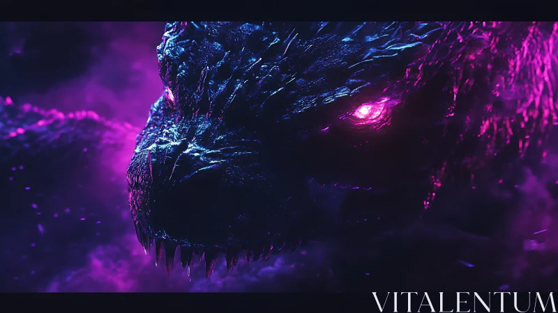 Colossal neon dragon emerges through glowing cosmic mist