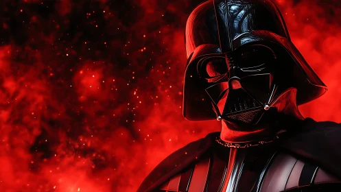 Dark armored figure framed by glowing red cosmic haze.