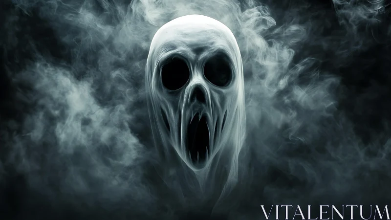 Ghostly spirit in swirling misty smoke, eerie yet inviting.