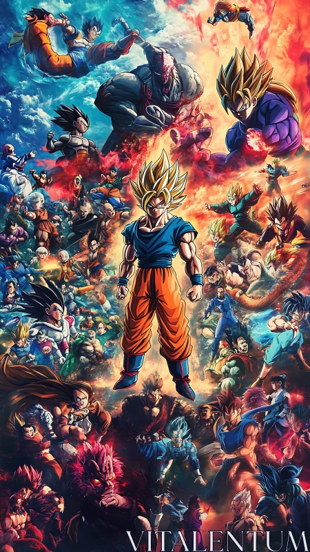 Central martial hero surrounded by diverse fighting figures.