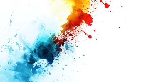 Vibrant Abstract Paint Splashes in Blue, Red, and Yellow Style.