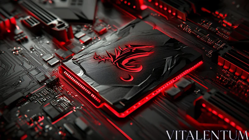 Red illuminated chipset with dragon logo dominates motherboard