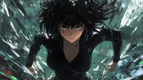 Hydrodynamic anime sprint with forward-tilt kinetic framing.