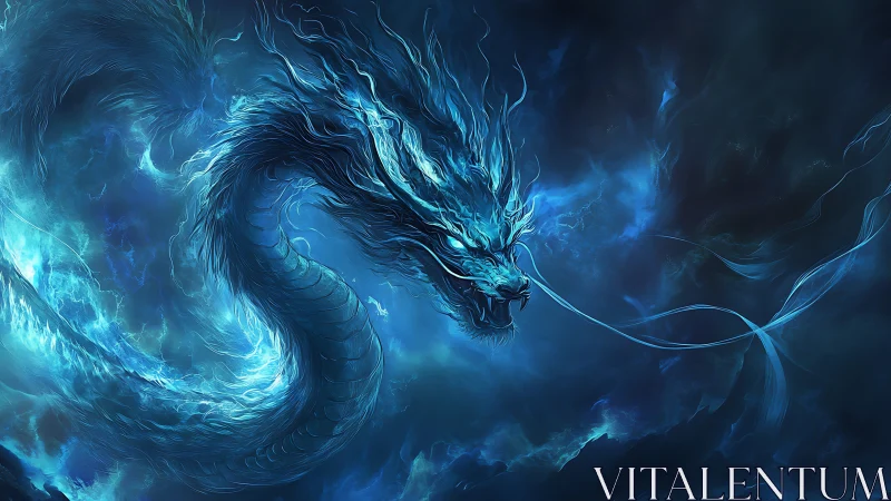 Stormborn azure dragon coils through electric night skies.