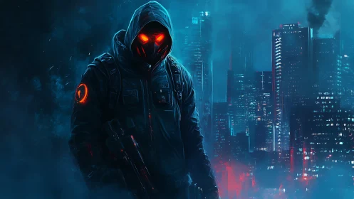 Cyber assassin stalks neon city under burning red eyes.