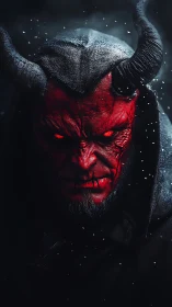 Photorealistic demonic portrait with sculpted horns and cloak.