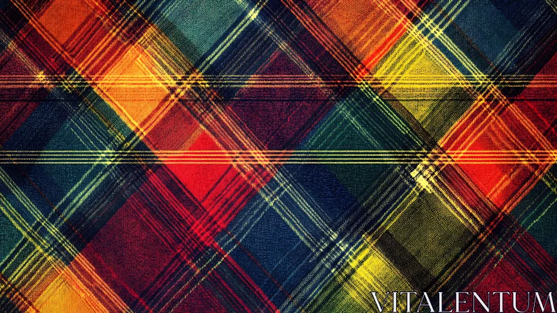 Multicolored diagonal tartan fabric pattern forms dense grid