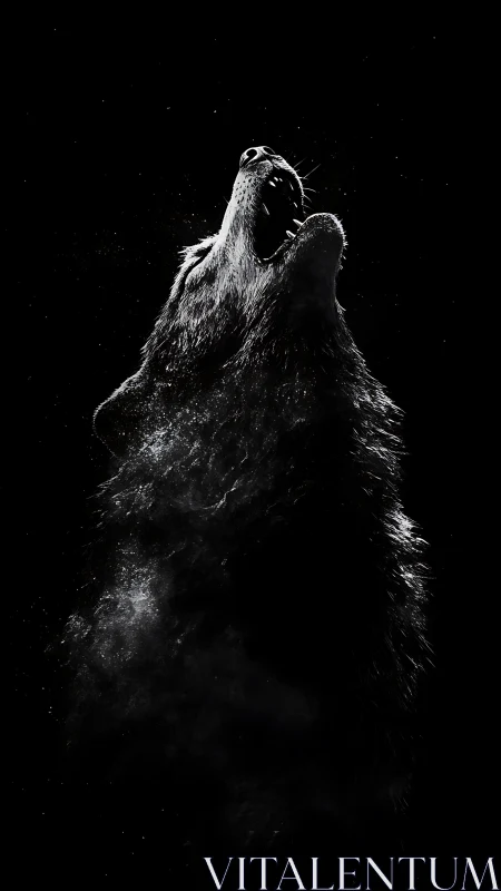 Lone wolf silhouette dissolves into cosmic black dust.
