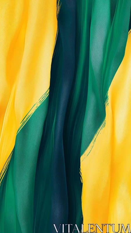 Vertical teal and yellow fabric folds with digital brush textures.