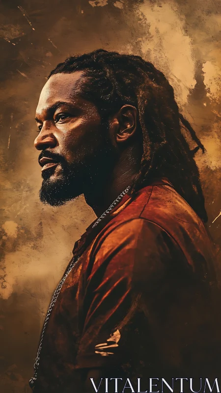 Profile portrait of man with locs against textured browns.