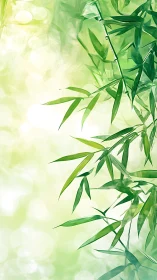 Vertical bamboo foliage rendered in soft luminous bokeh field