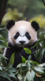 Round-eyed bamboo bandit posing in lush panda jungle.