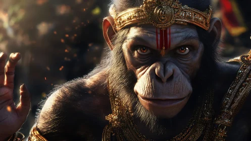 Regal warrior monkey rendered in ornate digital detail.