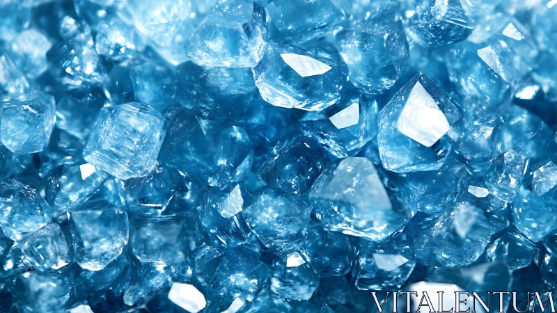 Macro study of faceted blue crystalline granules in clusters.