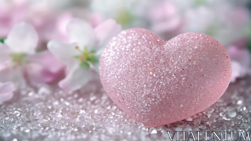 Sugar-dusted pink heart lounges among dreamy blossoms