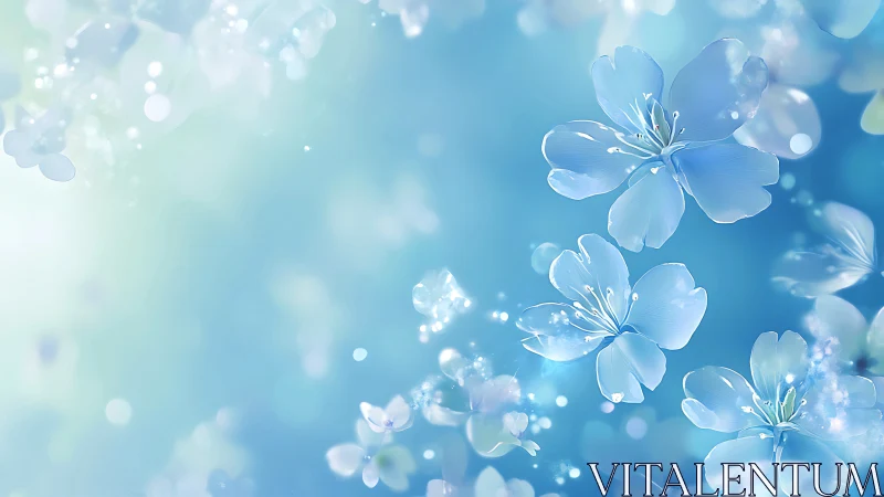 Delicate Blue Flowers Dancing in Dreamy Light.