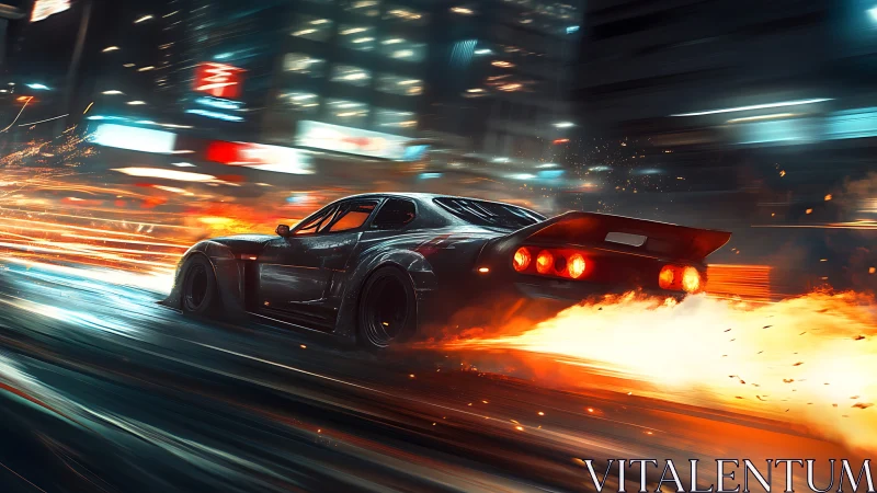 Midnight street missile rips fire through the neon city