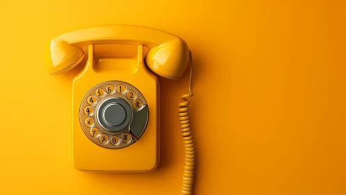 Yellow rotary telephone is placed on monochrome background