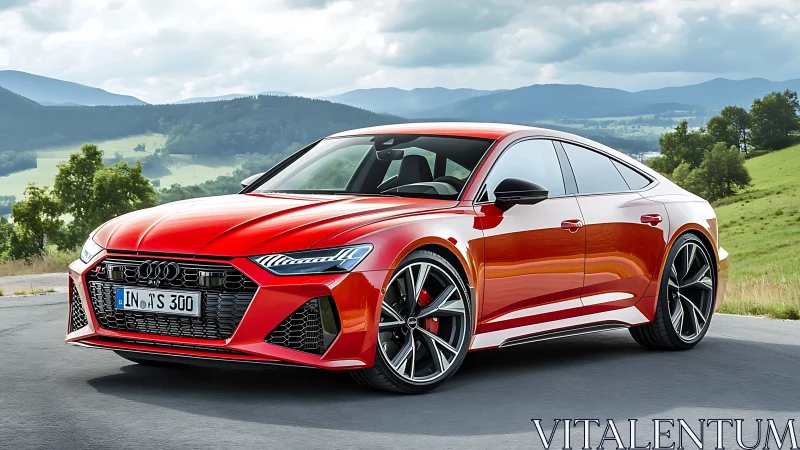Audi sport sedan gleams against rolling countryside backdrop.