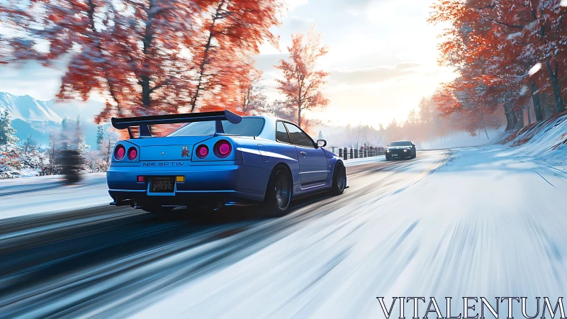 Skyline sprints through frosted asphalt under autumn fire