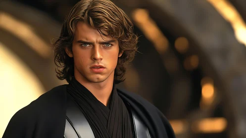 Focused young warrior bathed in warm cinematic light.