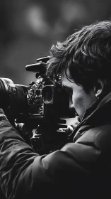 Quiet focus of a lone photographer at work outdoors.