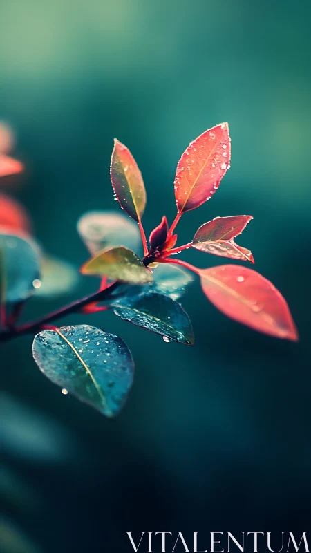 Macro study of rain-soaked bicolor leaves in soft bokeh field.
