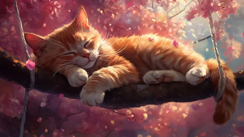 Ginger Reverie: Feline Dreams on Blossom Ropes.
