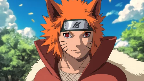 Fox-eared anime character stands outdoors in clear daylight