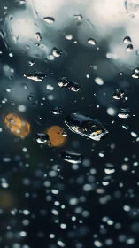Macro raindrops on glass with shallow depth and bokeh highlights