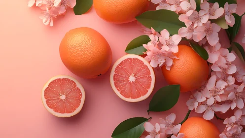 Citrus blossoms dance with grapefruit on a rosy spring stage.