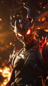 Infernal armored warrior with blazing molten horned helm.