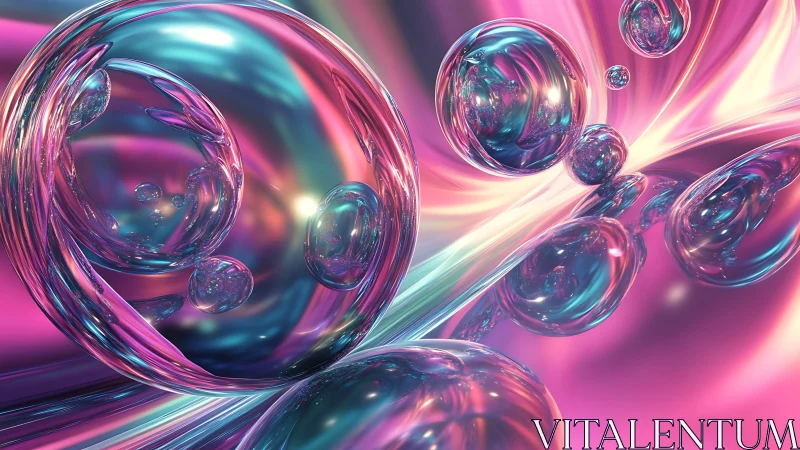 3D iridescent spheres in dynamic neon liquid glass space.